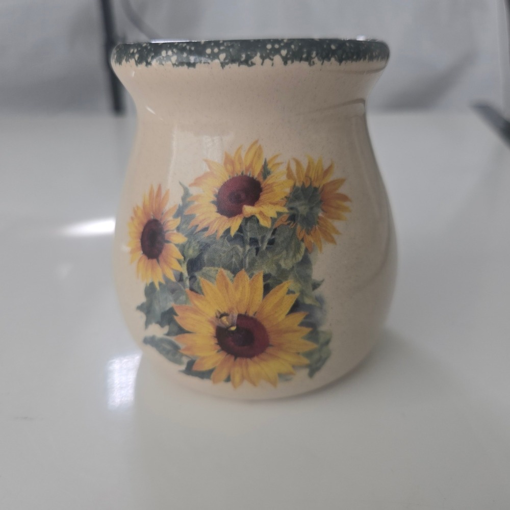 Vintage Home & Garden Party Sunflower Stoneware Crock Vase Hand Made USA 2001